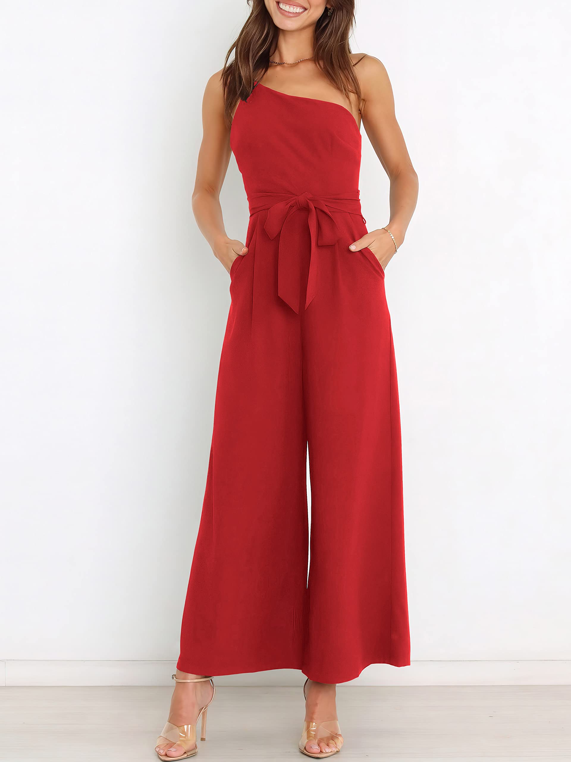 ANRABESS Women Summer Dressy Jumpsuits One Shoulder Sleeveless Casual Wide Leg Pants Romper Jumper 2026 Trendy Fall Outfits