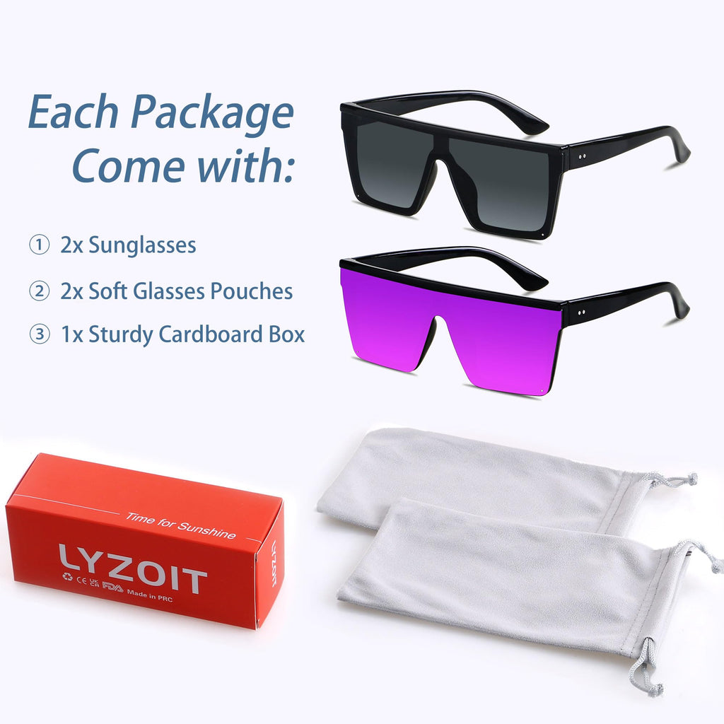 LYZOIT Square Oversized Sunglasses for Women Men Big Flat Top Fashion Shield Large UV Protection Rimless Shades