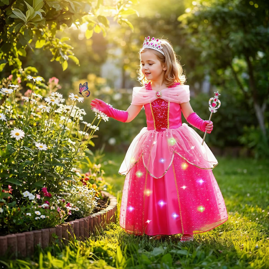 Meland Princess Dresses for Girls - Light Up Princess Dress Up for 3-10 Year Old, Costume for Girls Halloween Birthday