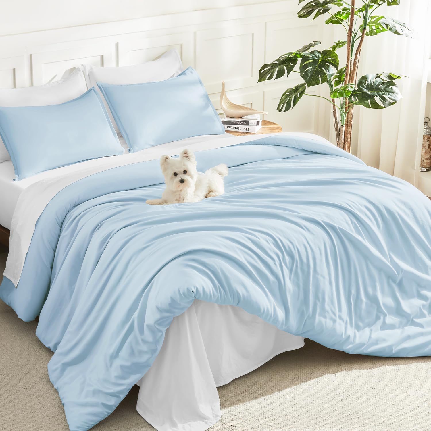 Litanika King Size Comforter Set, 3 Pieces Lightweight Solid Comforter King Size, All Season Fluffy Down Alternative Comforter Bed Set Quilt Blanket, Sage Green, King