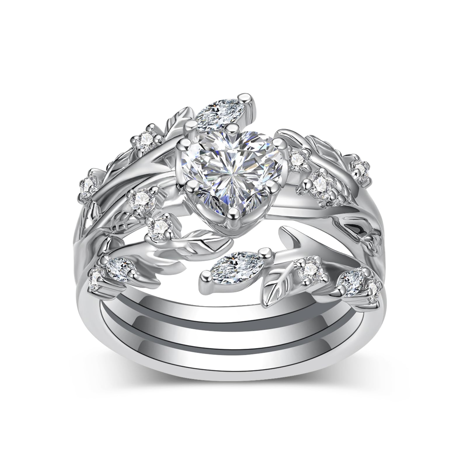 2.0 Carat(ctw) Heart-Cut Moissanite Engagement Rings Sets for Women,925 Sterling Silver Leaves Wedding Rings Sets,Bridal Ring Set for Anniversary Birthday