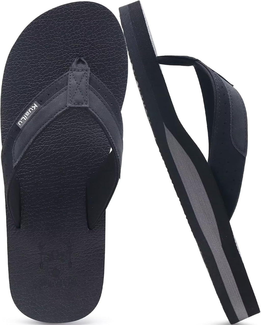 KuaiLu Men's Yoga Mat Leather Flip Flops with Arch Support Comfortable Cushion Walking Thong Sandals Slip On Indoor Outdoor