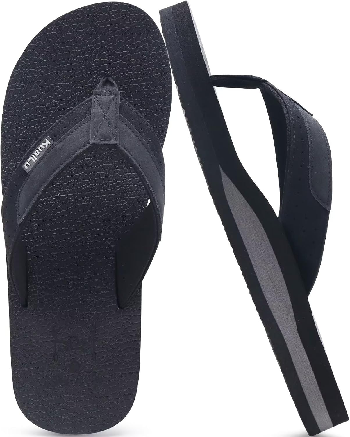KuaiLu Men's Yoga Mat Leather Flip Flops with Arch Support Comfortable Cushion Walking Thong Sandals Slip On Indoor Outdoor
