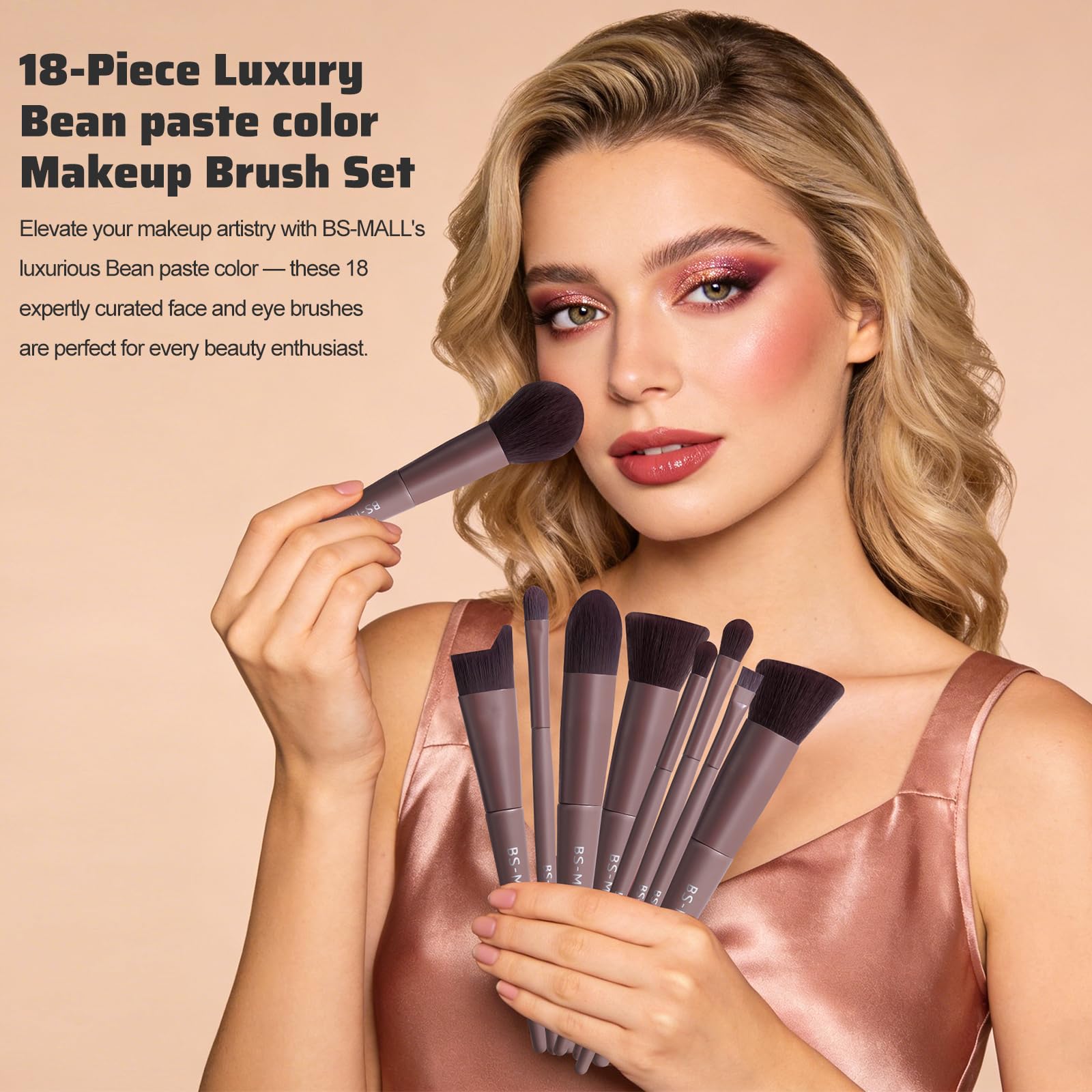 BS-MALL Makeup Brush Set 18 Pcs Professional Foundation Powder Concealers Eyeshadow Blush Synthetic Makeup Brushes with Labeled instruction Black Case Upgraded Version