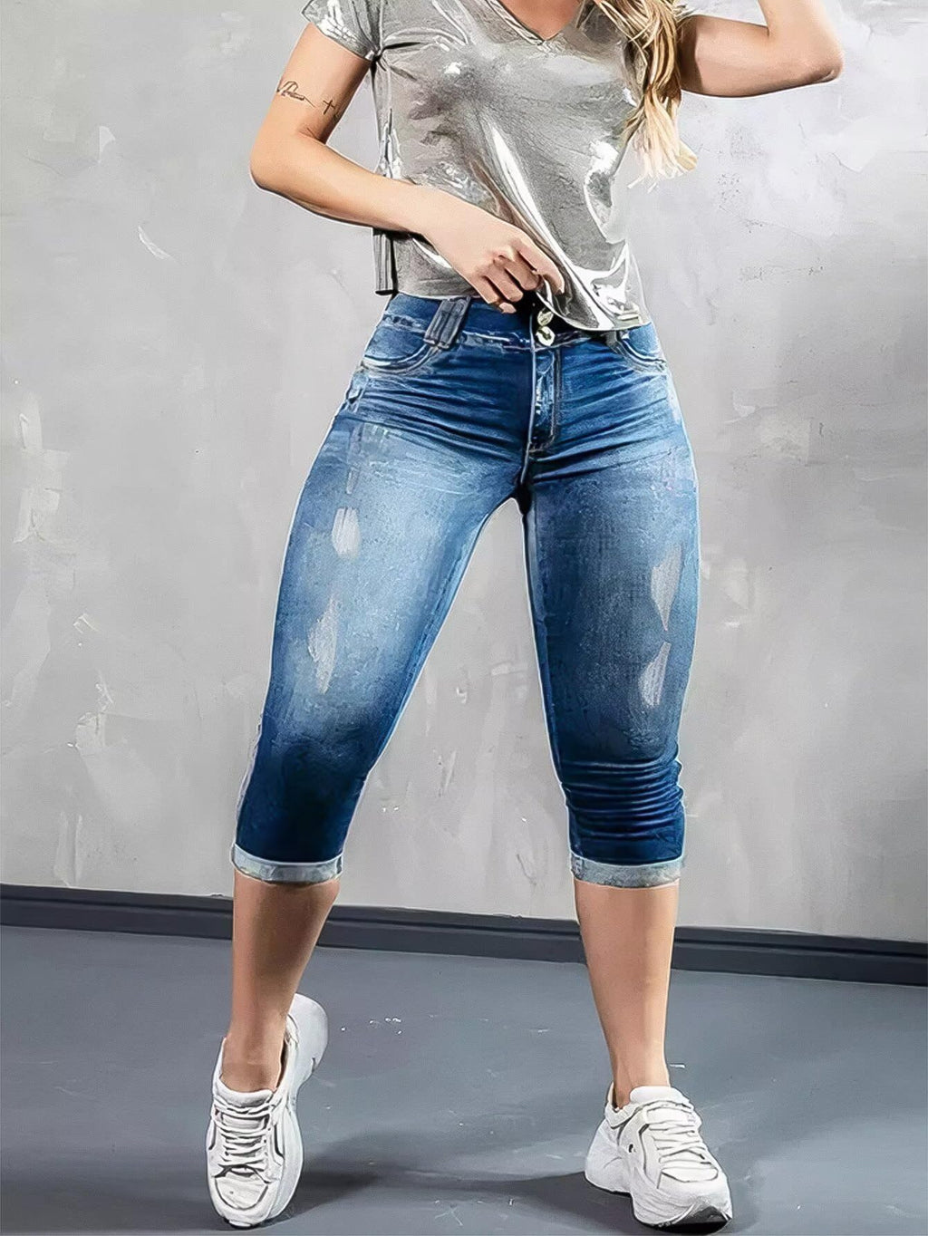 Flamingals High Waist Capris Jeans for Women Casual Summer Butt Lifting Skinny Denim Capri