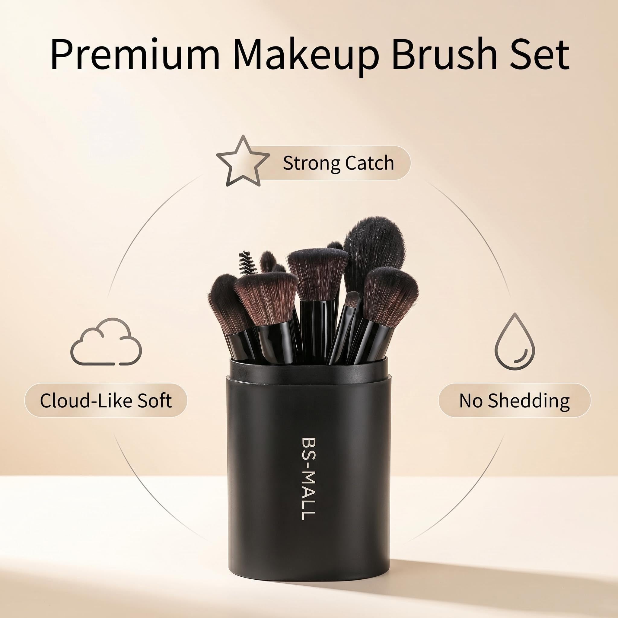 BS-MALL Makeup Brush Set 18 Pcs Professional Foundation Powder Concealers Eyeshadow Blush Synthetic Makeup Brushes with Labeled instruction Black Case Upgraded Version