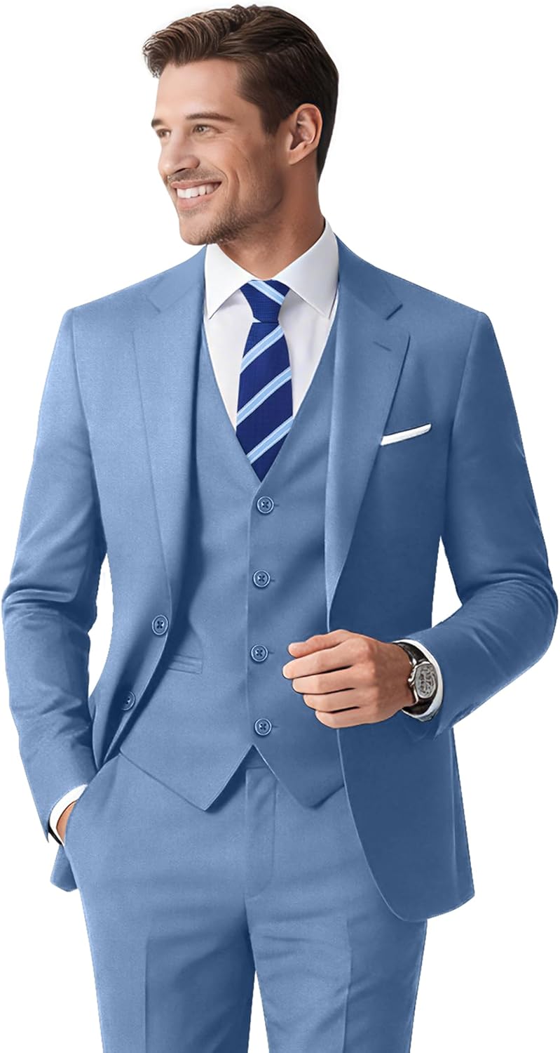 Men's Stretch Slim Fit 6-Piece Suit Set with Blazer, Vest, Pants, Bow Tie, Necktie and Pocket Square