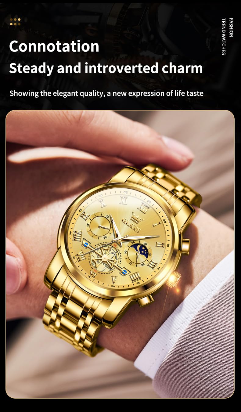 OLEVS Watches Men Waterproof Luxury Big Face Mens Watch Stainless Steel Quartz Analog Dress Watches for Men Luminous Multifunction Man Watch Relojes De Hombre