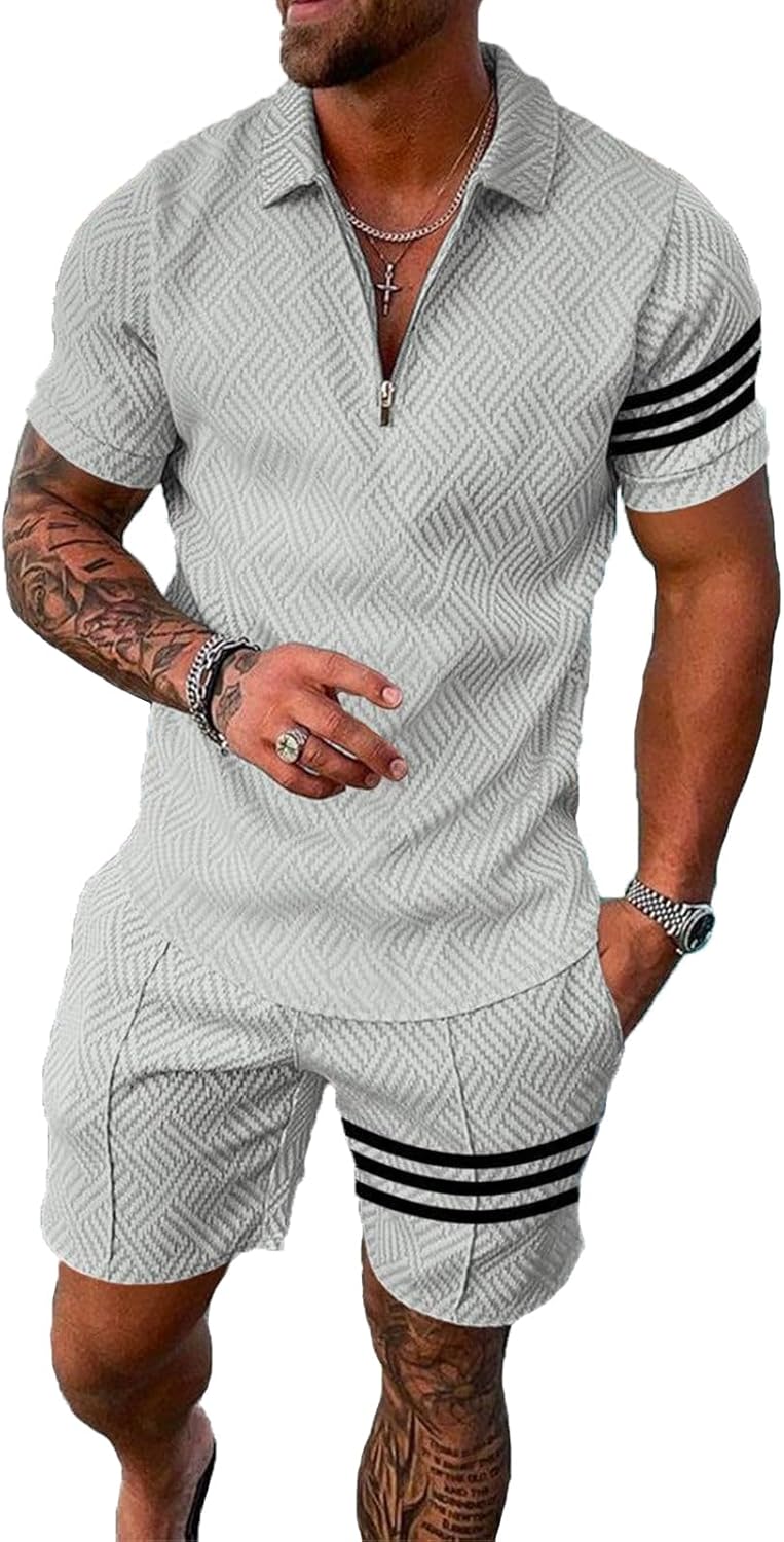 Mens Short Sets 2 Piece Outfits Polo Shirt Fashion Summer Tracksuits Casual Set Short Sleeve and Shorts Set for Men