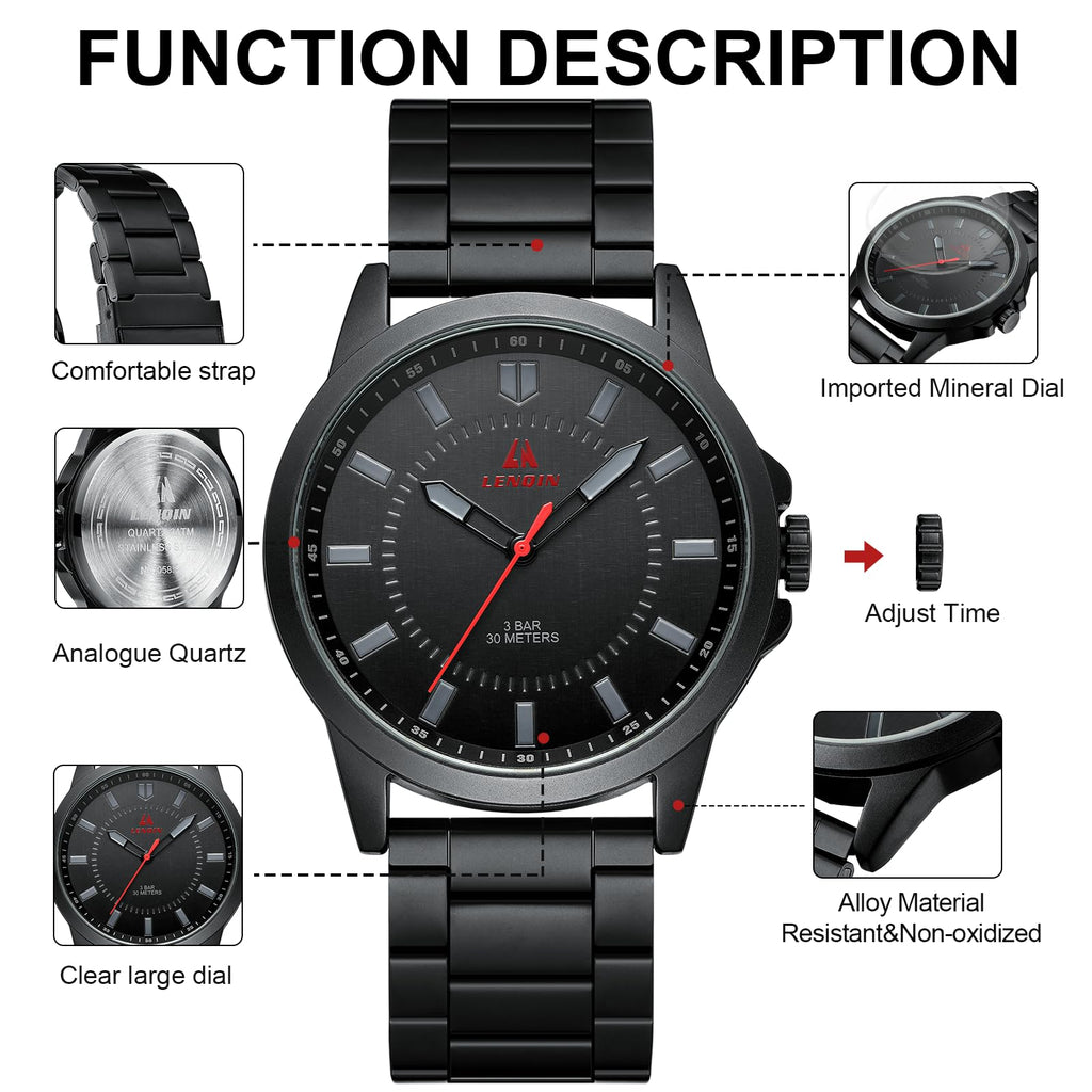 LN LENQIN Mens Watches Waterproof Stainless Steel Watch for Men Analog Quartz Fashion Business Designer Wristwatch