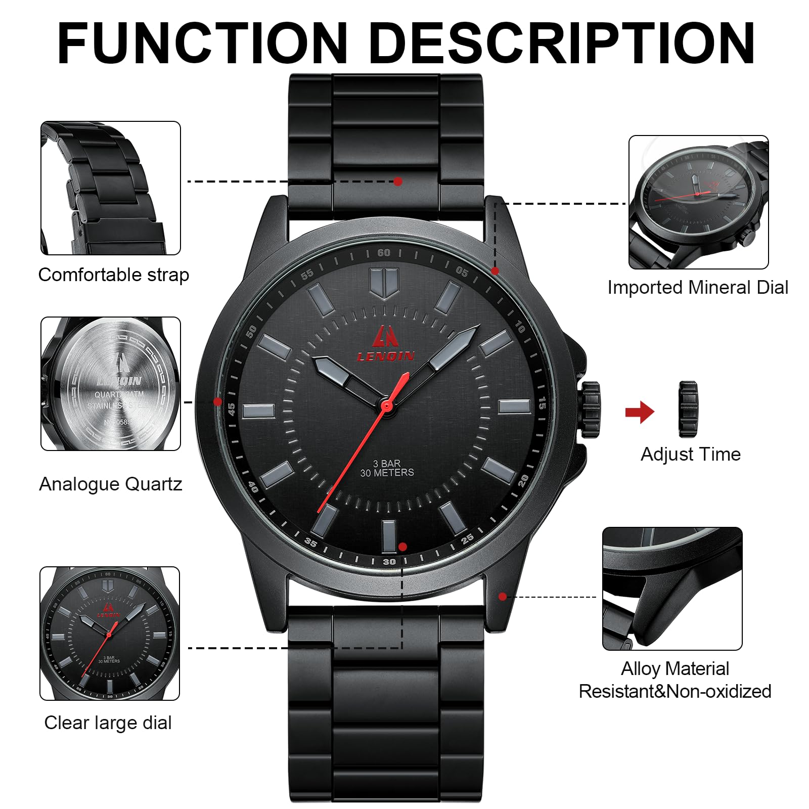 LN LENQIN Mens Watches Waterproof Stainless Steel Watch for Men Analog Quartz Fashion Business Designer Wristwatch