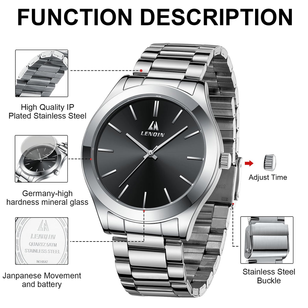 LN LENQIN Mens Watches Waterproof Stainless Steel Watch for Men Analog Quartz Fashion Business Designer Wristwatch