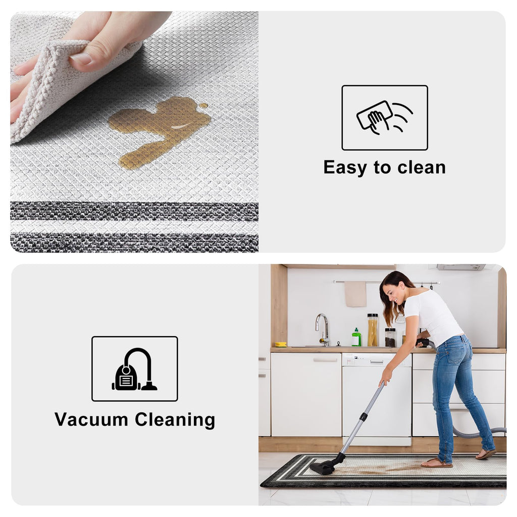 KIMODE Kitchen Mats 2PCS,Cushioned Anti Fatigue Kitchen Rugs and Mats,Non Skid Waterproof Kitchen Mats for Floor,Comfort Foam Standing Mat for Home Decor, Office,Sink,Laundry Room,Desk,Black and White