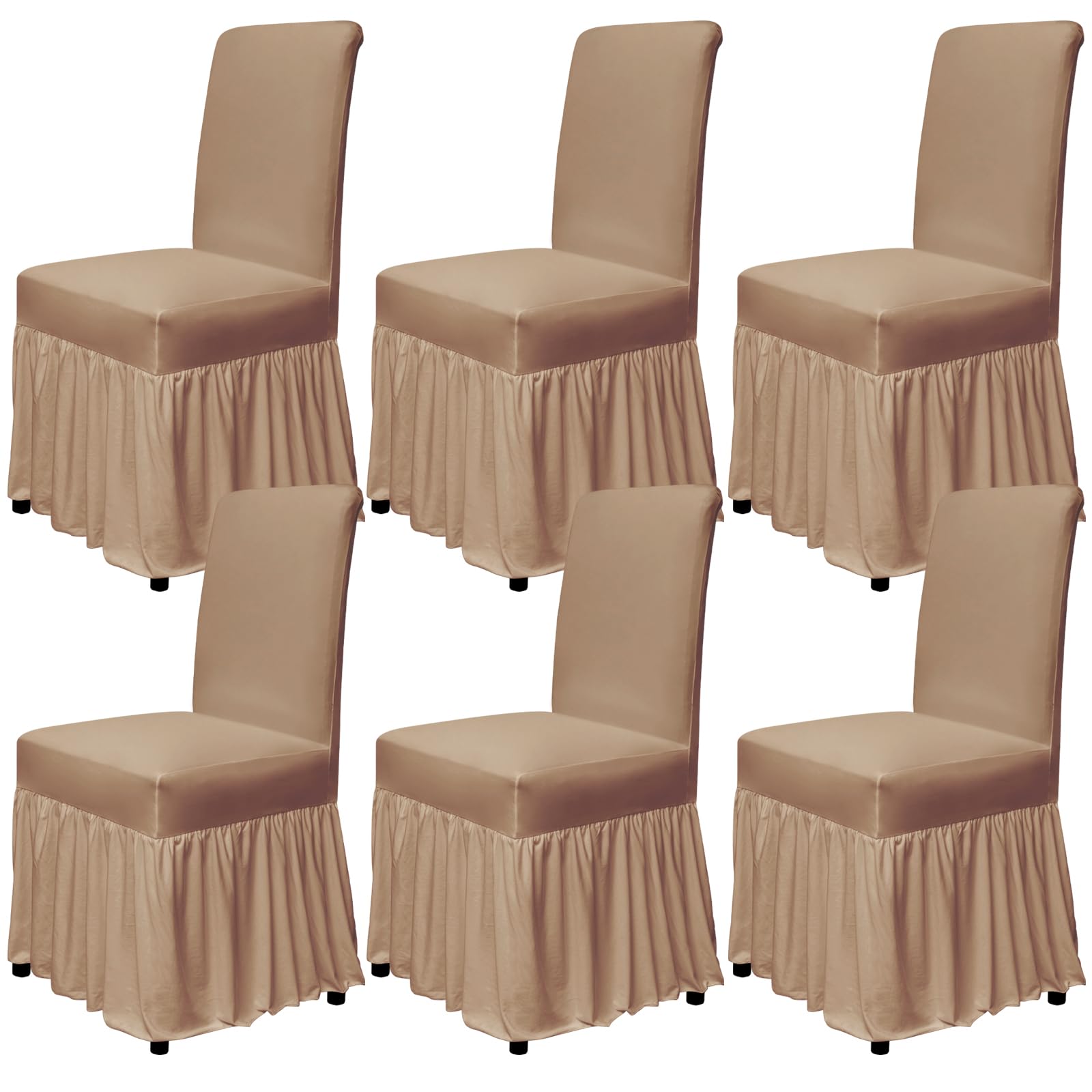 molasofa Chair Covers for Dining Room Set of 6 Stretch Chair Slipcovers with Skirt for Kitchen Seat Protectors Wedding Banquet Decor Kids Pets Spandex Fabric Washable (6pcs, Brown)