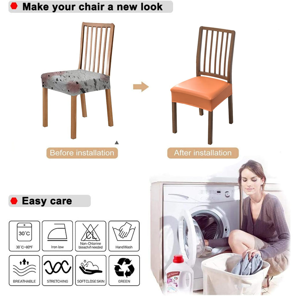 NILUOH Waterproof Seat Covers for Dining Room Chairs Set of 6, Pu Leather Chair Seat Slipcovers Dining Chair Cover Removable Washable Chair Protctor Cover, Rear Covers (PU-Coffee)