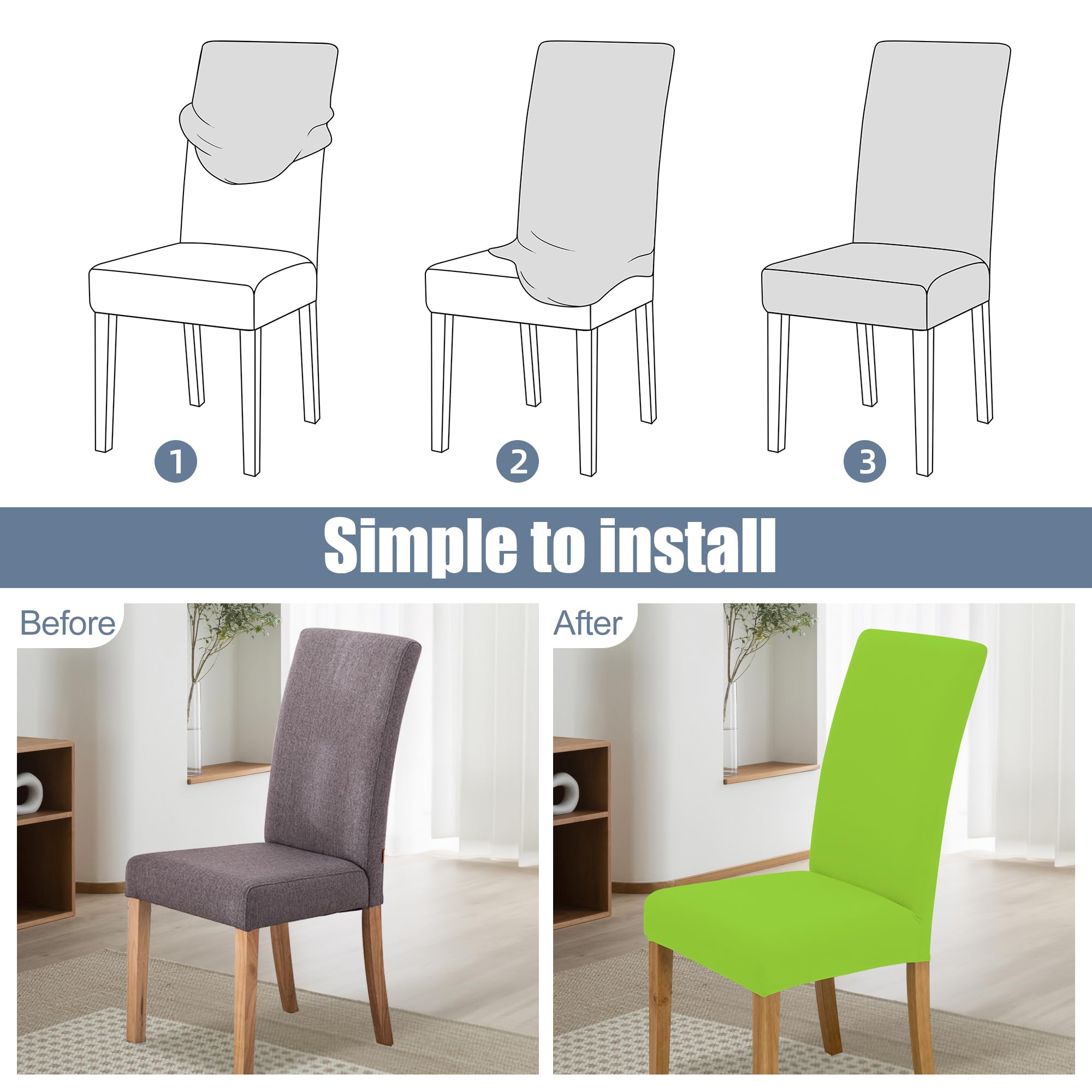 BIETYONE Stretch Dining Chair Covers Set of 6, Soft Removable Washable Kitchen Parsons Chair Slipcovers, High Elastic Seat Protector for Home Hotel Banquet