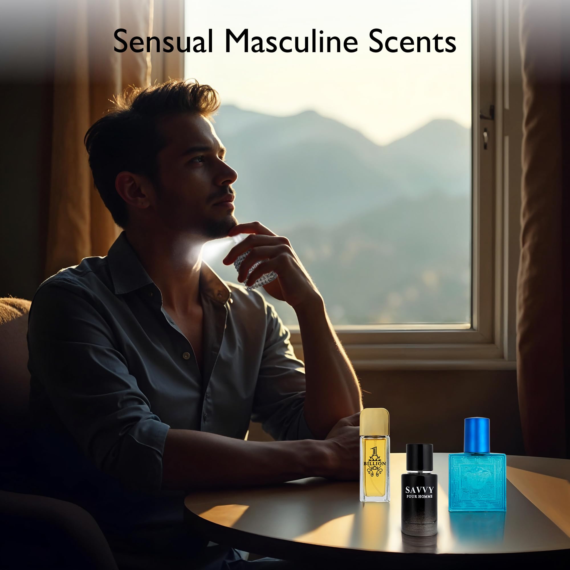 Signature Scent 4-Piece Mini Fragrance Set for Men Includes Savvy/1 Billion/Verse/Valentine Collection of Woody, Spicy, Citrus & Aromatic Fragrance Non-Irritating Ingredient Each One in 30ml Bottle