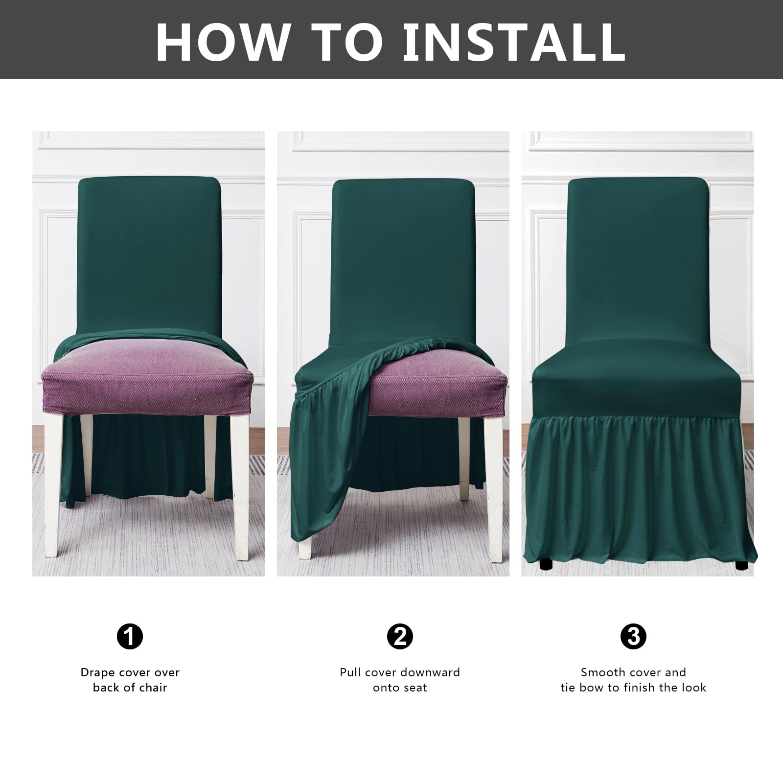 molasofa Chair Covers for Dining Room Set of 6 Stretch Chair Slipcovers with Skirt for Kitchen Seat Protectors Wedding Banquet Decor Kids Pets Spandex Fabric Washable (6pcs, Brown)