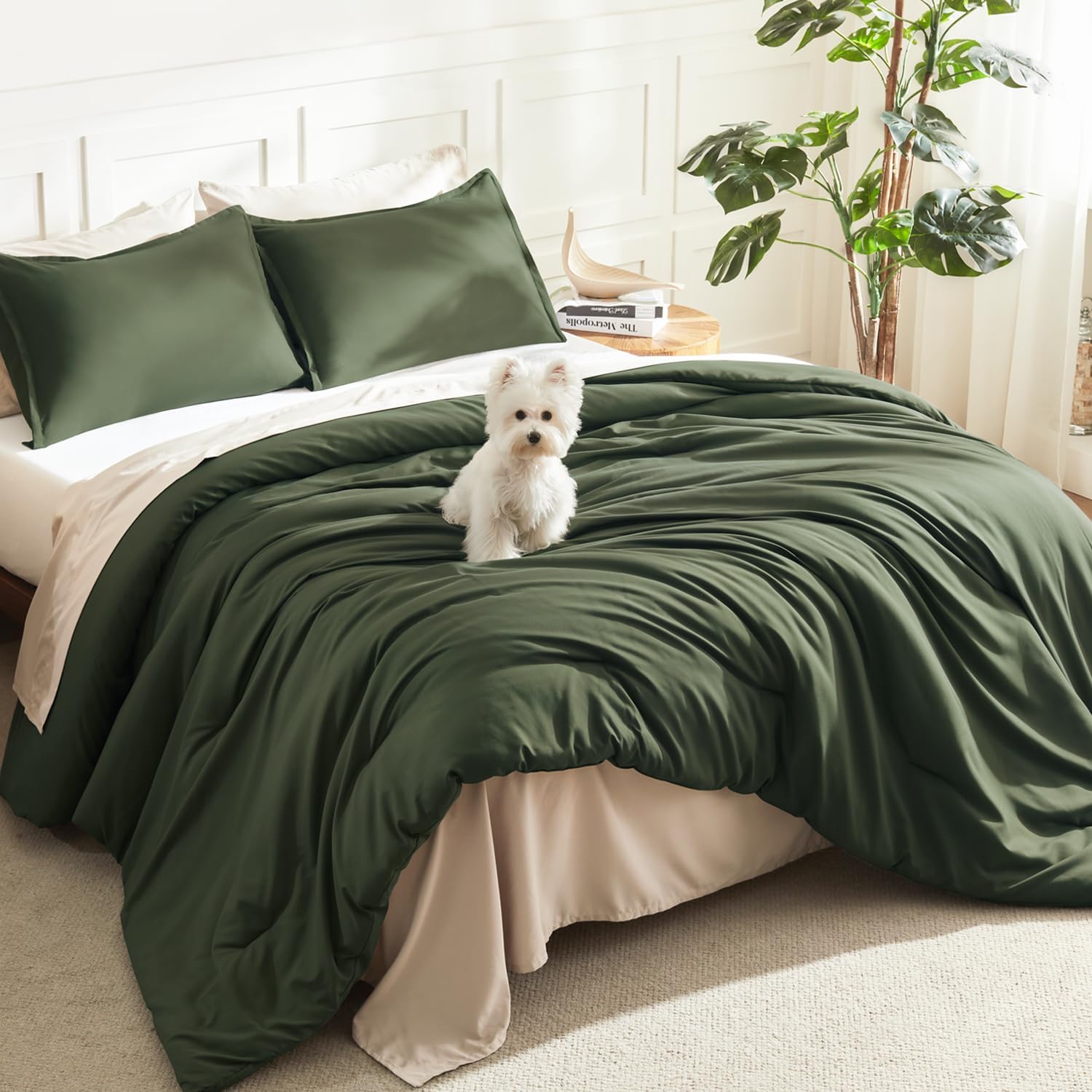 Litanika King Size Comforter Set, 3 Pieces Lightweight Solid Comforter King Size, All Season Fluffy Down Alternative Comforter Bed Set Quilt Blanket, Sage Green, King