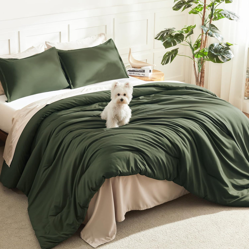 Litanika King Size Comforter Set, 3 Pieces Lightweight Solid Comforter King Size, All Season Fluffy Down Alternative Comforter Bed Set Quilt Blanket, Sage Green, King