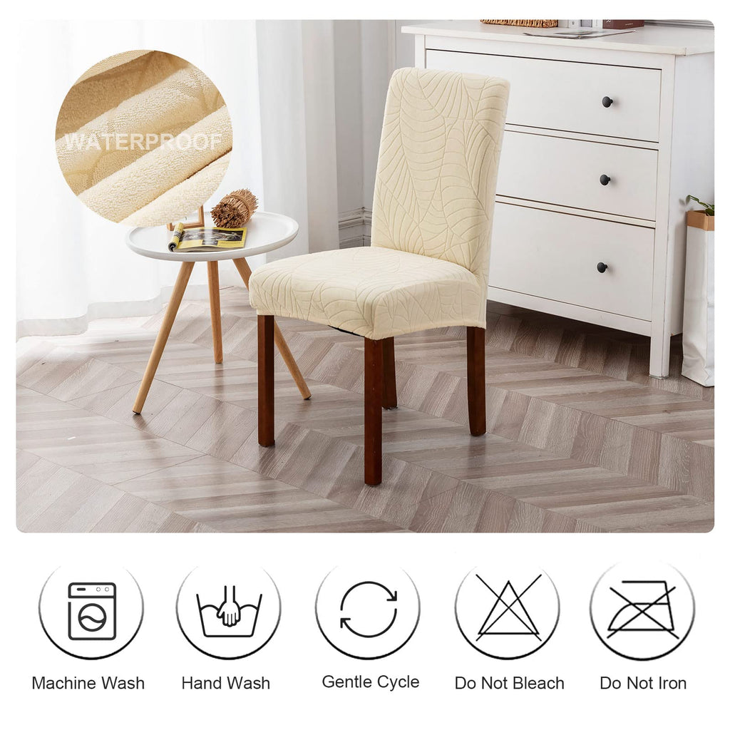 Genina Waterproof Chair Covers for Dining Room 6 Pack, Stretch Jacquard Dining Chair Cover Removable Washable Chair Protectors Cover for Kitchen, Home (Leaves-Warm Gray, 6 PCS)