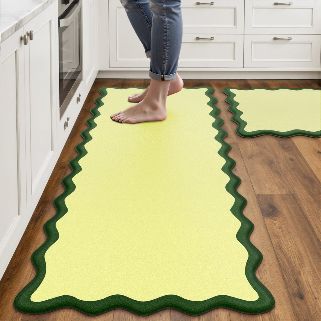 Arenarug Upgrade Scalloped Embossed Kitchen Mats for Floor 2PCS Cushioned Anti Fatigue Waterproof Foam Kitchen Rugs Non Slip Washable Comfort Standing Mat for Office Sink Laundry, Black