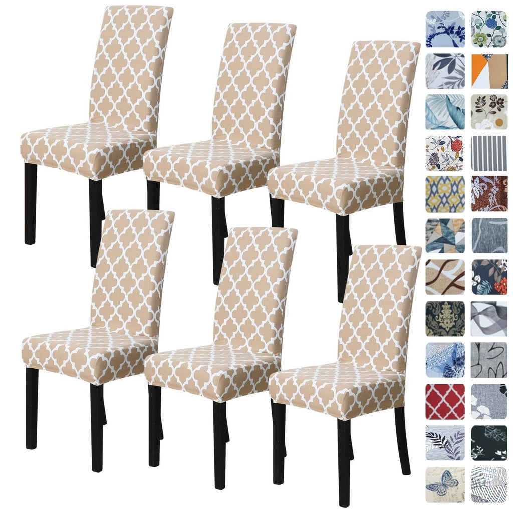 SPRINGRICO Chair Covers for Dining Room 6 Pack, Stretch Dining Chair Cover, Washable Spandex Kitchen Parsons Chair Slipcovers, Removable Seat Protector for Home or Party (Set of 6, Floral Beige)