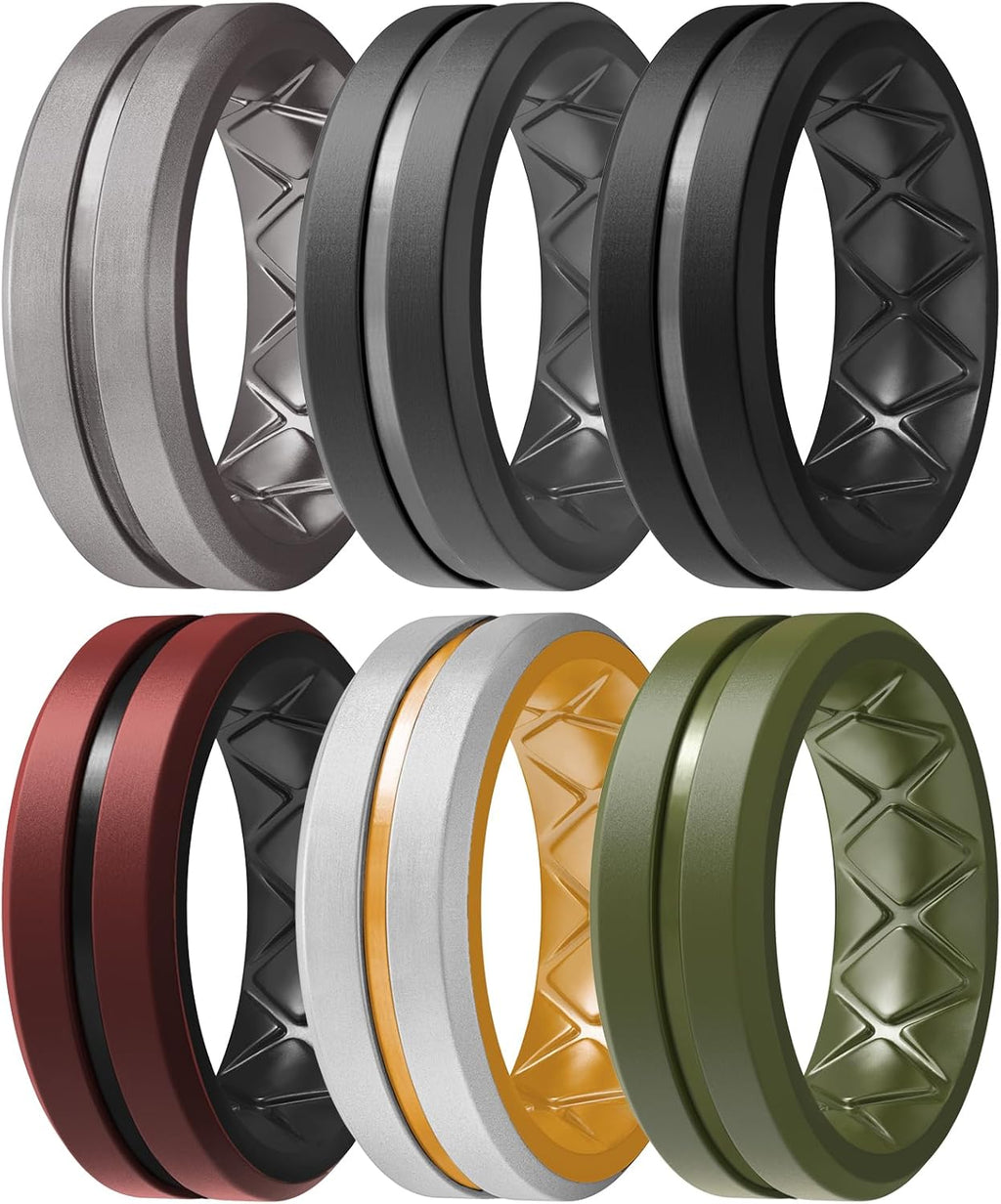 Egnaro Men's Silicone Ring 1/4/6 Multipack, Workout Travel Rubber Wedding Bands For Him, 8mm Width 2mm Thickness