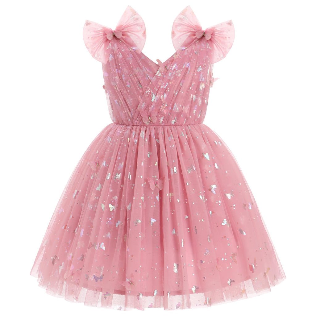 IMEKIS Toddler Kids Girls Butterfly Dress Sparkle Sequins Tulle Wedding Formal Birthday Dresses 2-10T