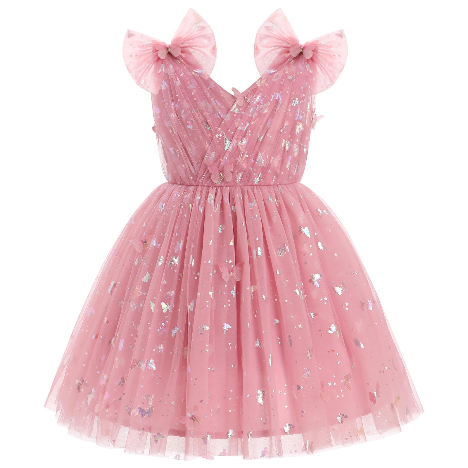IMEKIS Toddler Kids Girls Butterfly Dress Sparkle Sequins Tulle Wedding Formal Birthday Dresses 2-10T