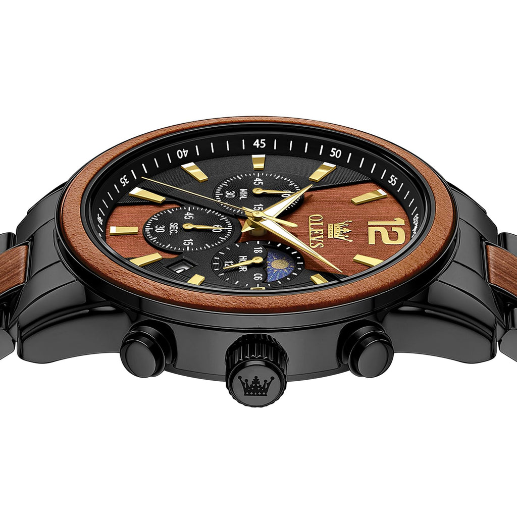 OLEVS Men Analog Quartz Waterproof Watches Multifunction Chronograph Diamond Moon Phase Luminous Silicone Band Wrist Watches