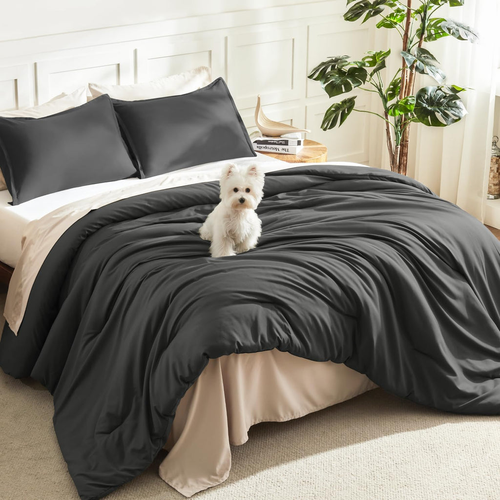 Litanika King Size Comforter Set, 3 Pieces Lightweight Solid Comforter King Size, All Season Fluffy Down Alternative Comforter Bed Set Quilt Blanket, Sage Green, King