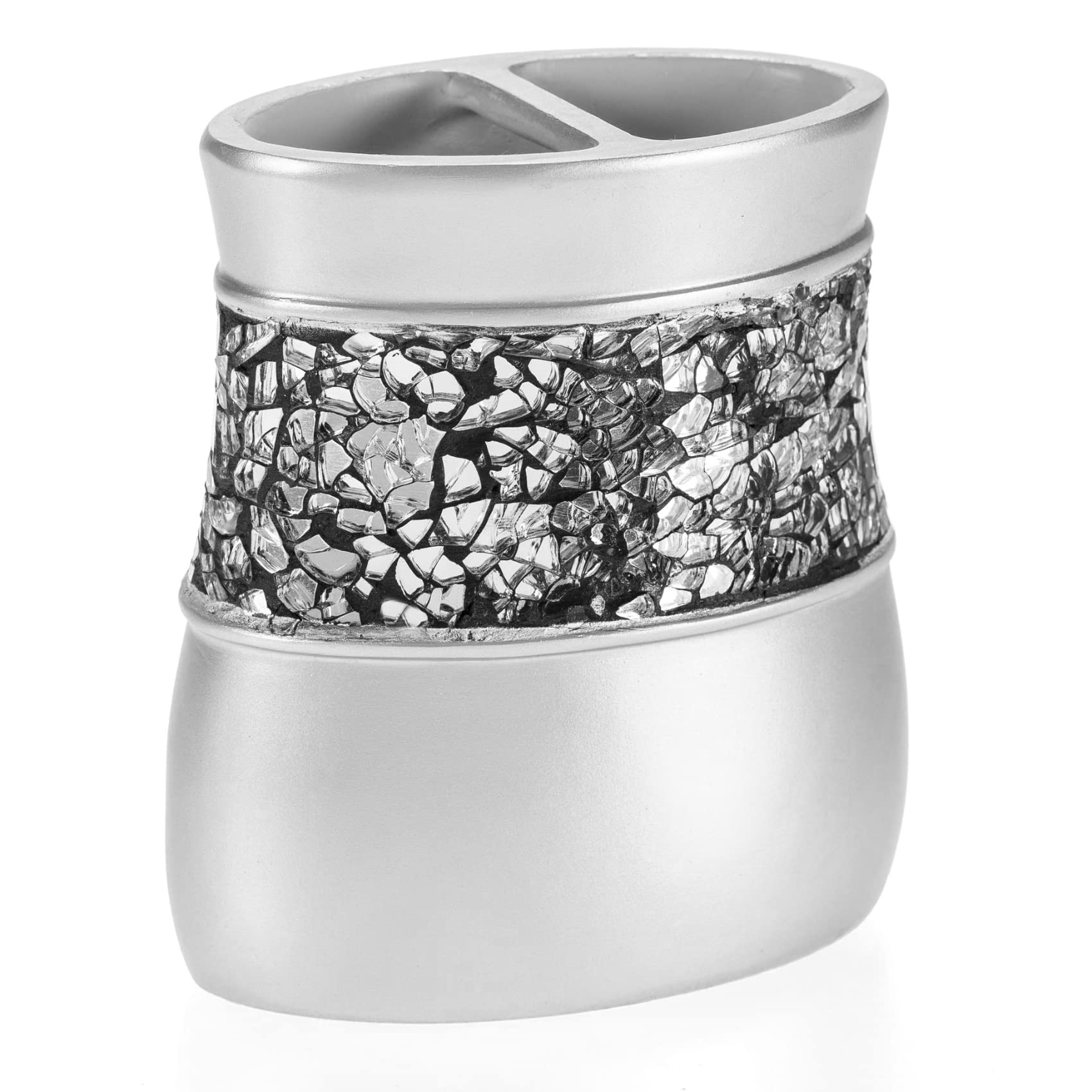 Creative Scents Crackled Glass Silver Bathroom Accessory Set – 4-Piece Vanity Set Includes: Lotion Soap Dispenser, Toothbrush Holder, Tumbler, and Soap Dish
