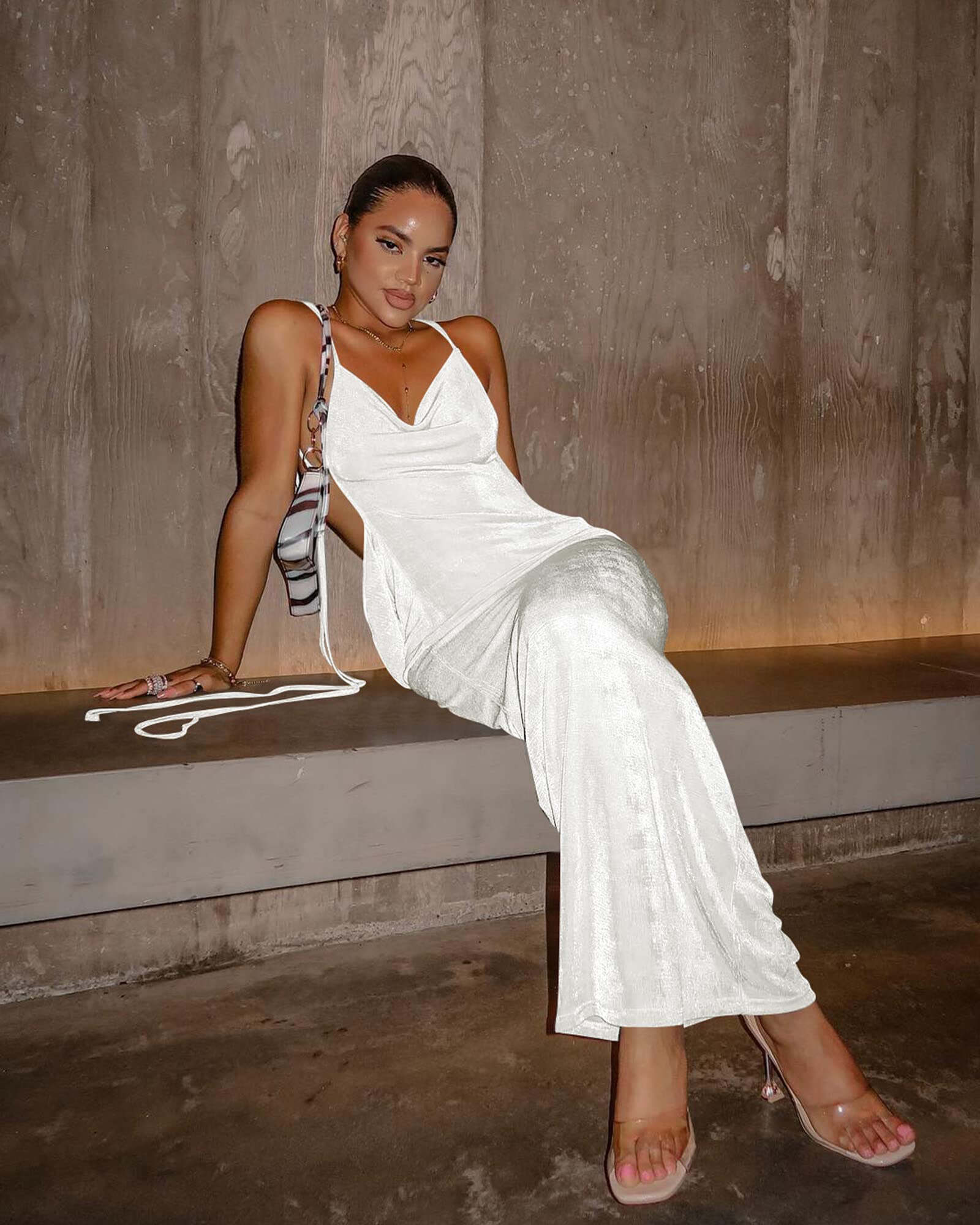 Doweha Women Backless Cowl Neck Cocktail Going Out Dress Halter Slip Long Semi Formal Party 2026 Spring Summer Maxi Dress