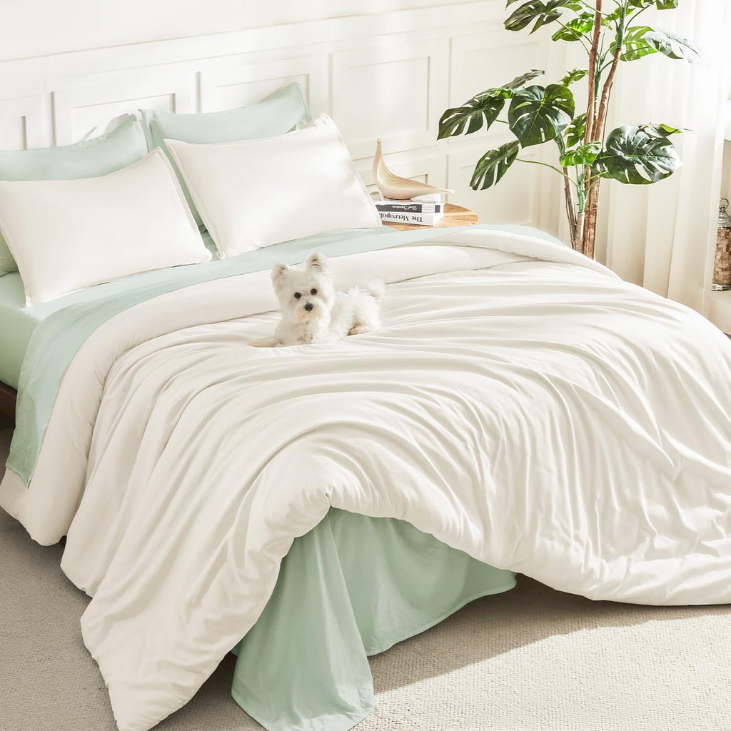 Litanika King Size Comforter Set, 3 Pieces Lightweight Solid Comforter King Size, All Season Fluffy Down Alternative Comforter Bed Set Quilt Blanket, Sage Green, King