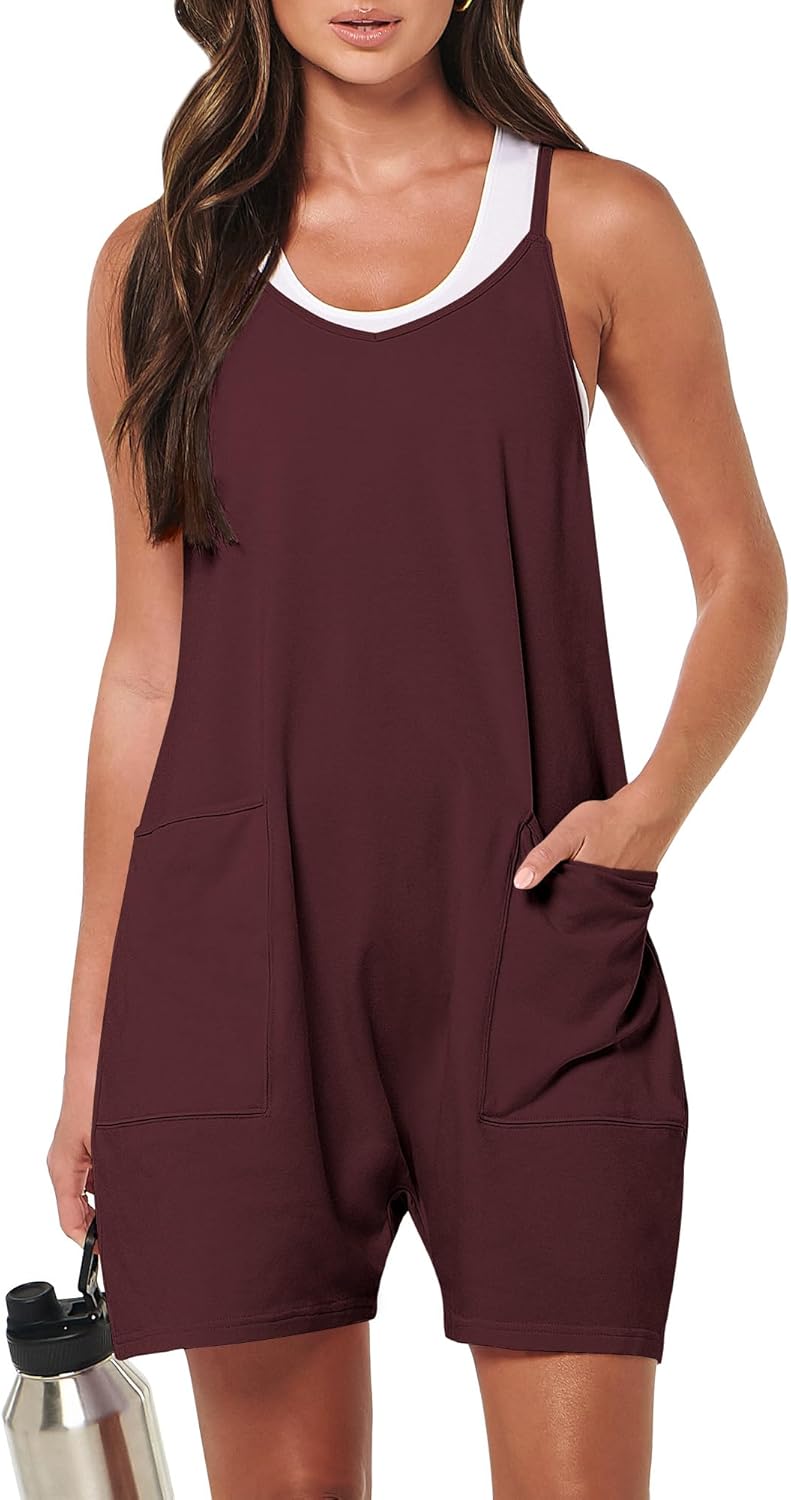 ANRABESS Womens Rompers Summer Casual Loose Sleeveless Overalls Spaghetti Strap Shorts Jumpsuit 2026 Beach Vacation Clothes