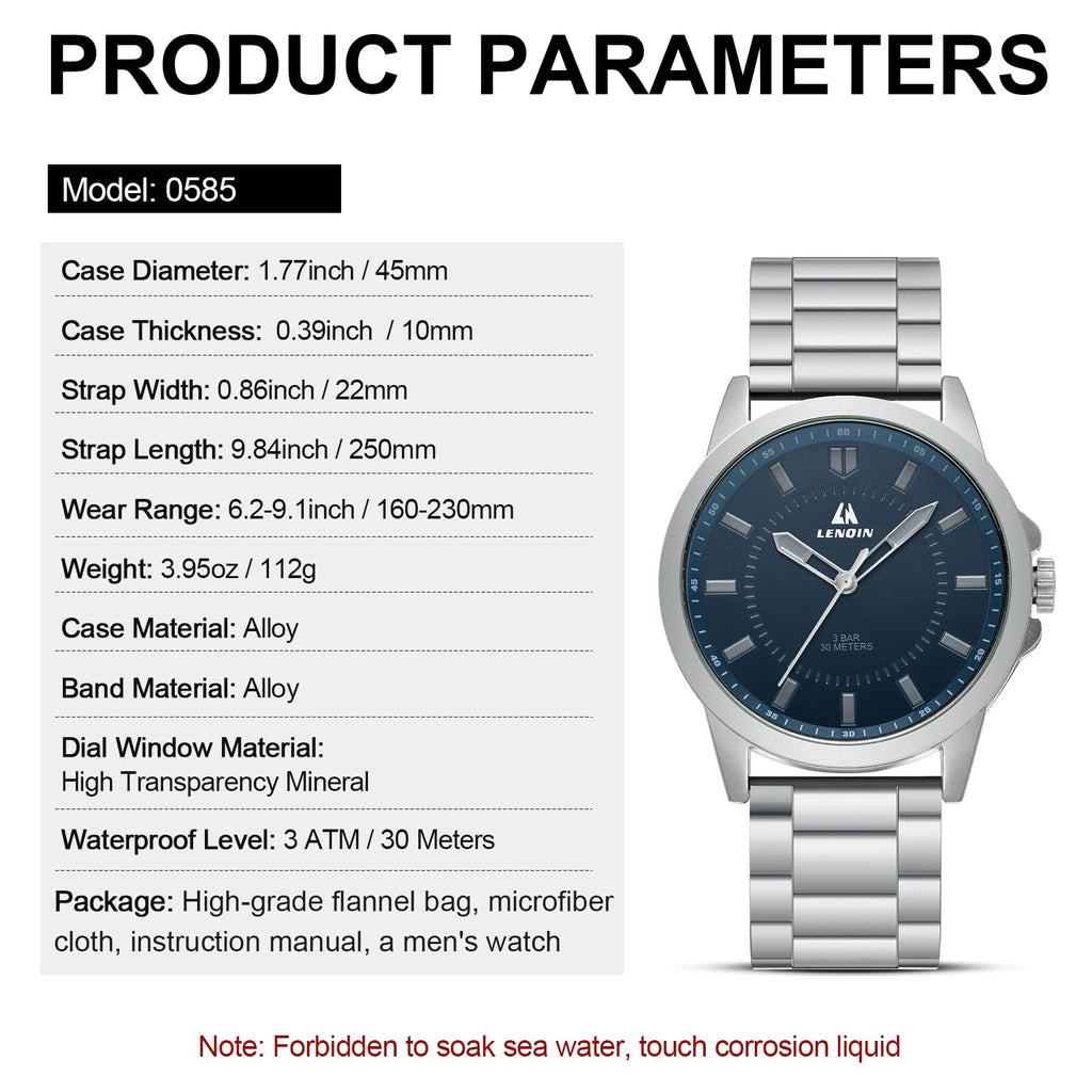 LN LENQIN Mens Watches Waterproof Stainless Steel Watch for Men Analog Quartz Fashion Business Designer Wristwatch