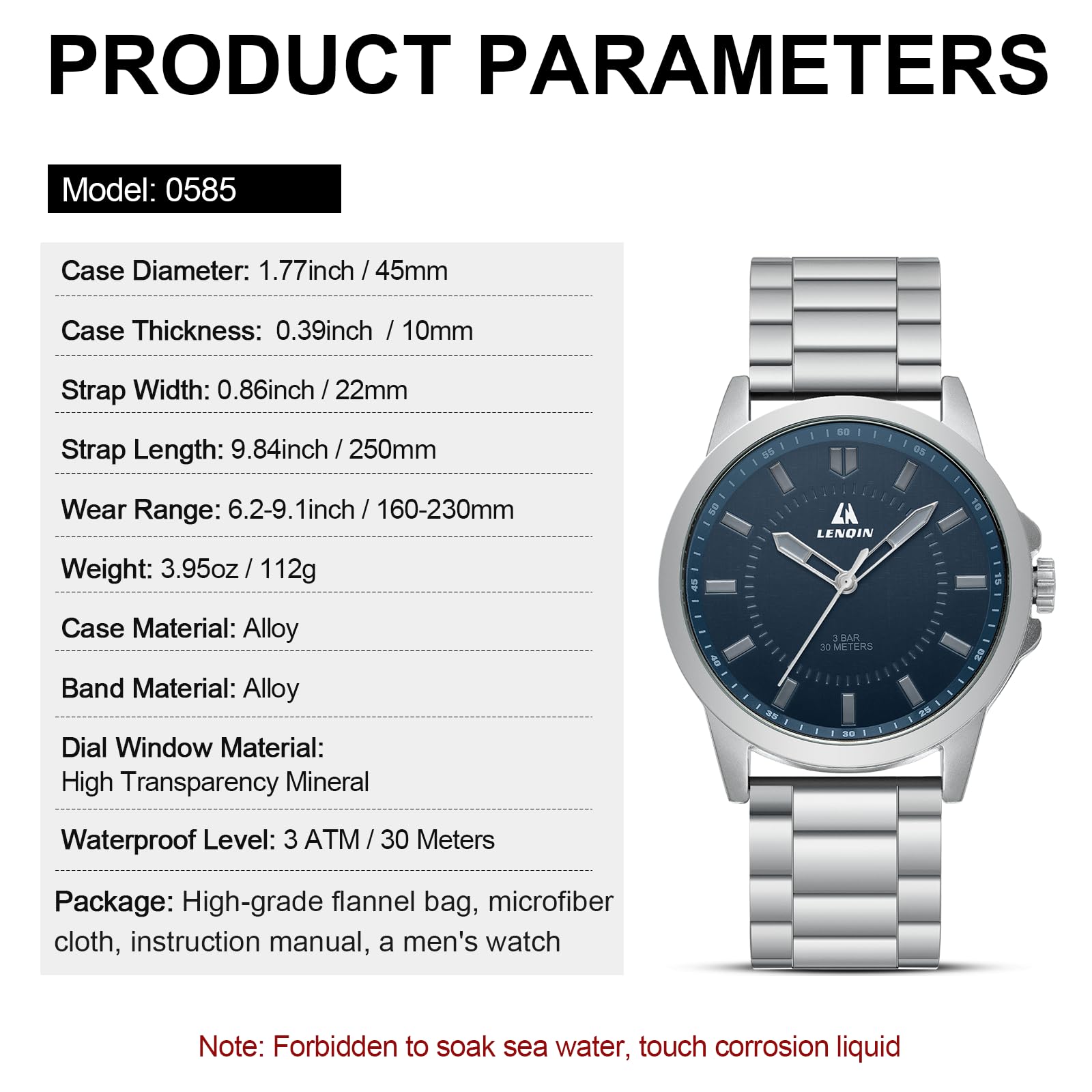 LN LENQIN Mens Watches Waterproof Stainless Steel Watch for Men Analog Quartz Fashion Business Designer Wristwatch