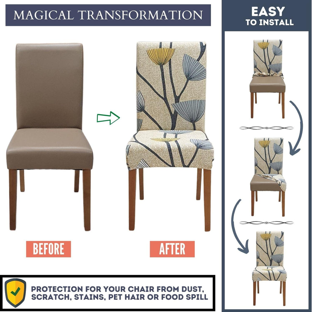 SPRINGRICO Chair Covers for Dining Room 6 Pack, Stretch Dining Chair Cover, Washable Spandex Kitchen Parsons Chair Slipcovers, Removable Seat Protector for Home or Party (Set of 6, Floral Beige)