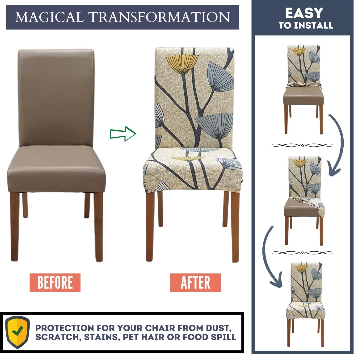 SPRINGRICO Chair Covers for Dining Room 6 Pack, Stretch Dining Chair Cover, Washable Spandex Kitchen Parsons Chair Slipcovers, Removable Seat Protector for Home or Party (Set of 6, Floral Beige)