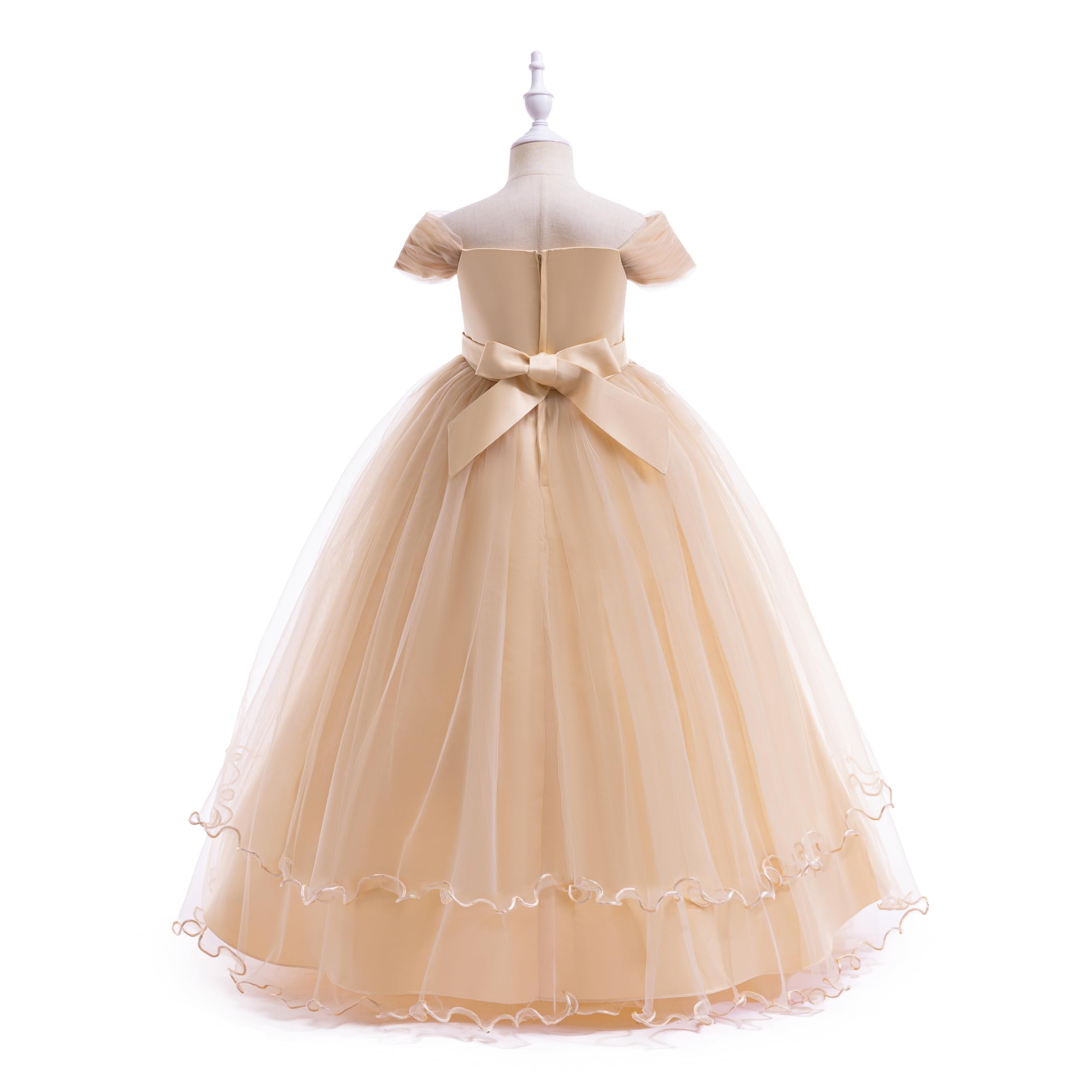 Weileenice Vintage Off the Shoulder Flower Girl Dress Lace Embroidery Little/Big Girls Wedding Bridesmaid Holiday Ballgown