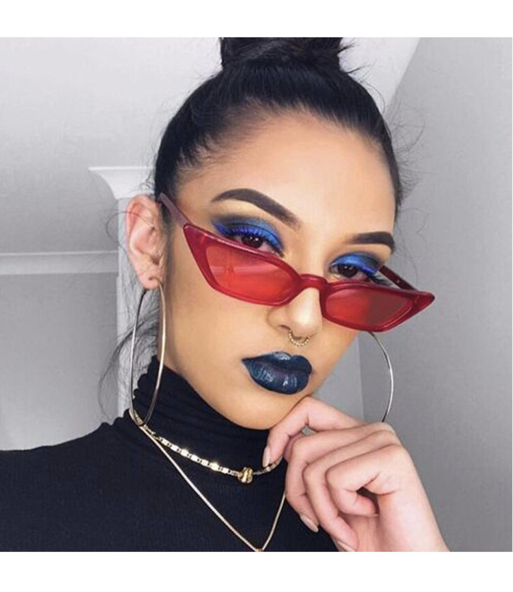 W&Y YING Small Cat Eye Sunglasses for Men and Women Skinny Retro Frame Y2K Shades Trendy Fun Fashion Glasses