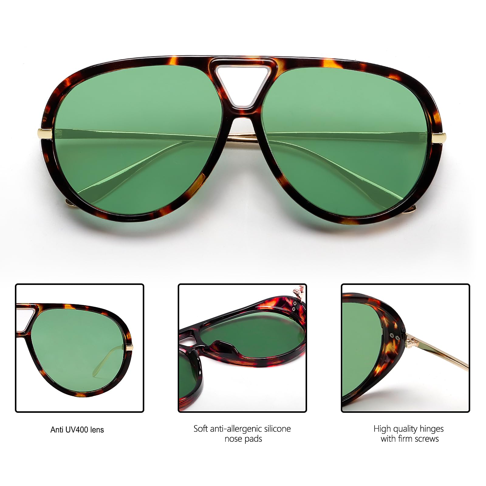 GUVIVI Retro Gold Aviator Sunglasses for Women Men, 2026 Metal Oversized 70s Aviators Black Vacation Beach Sun Glasses