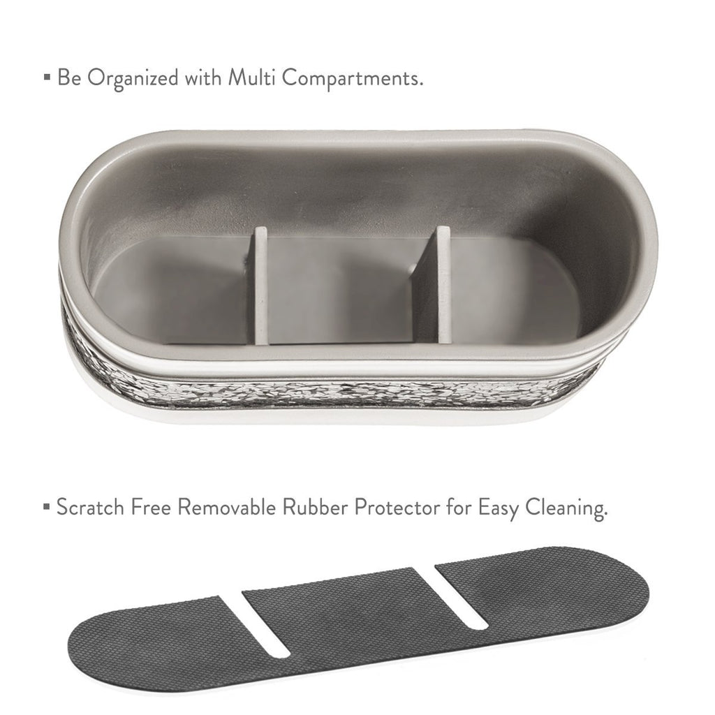 Creative Scents Crackled Glass Silver Bathroom Accessory Set – 4-Piece Vanity Set Includes: Lotion Soap Dispenser, Toothbrush Holder, Tumbler, and Soap Dish