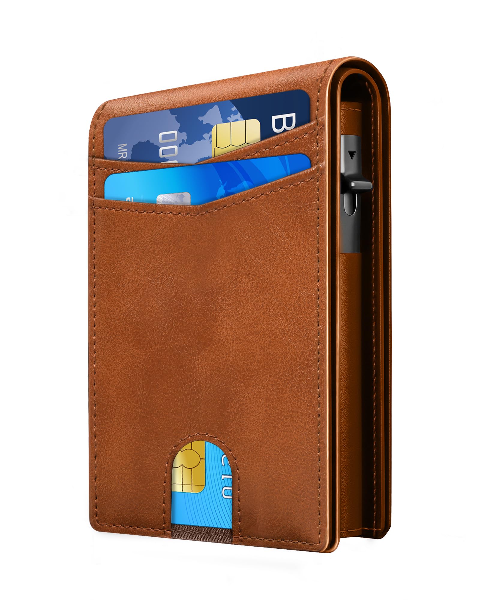 2026 Wallet for Men - RFID Blocking [Functional & Practical] Bifold Slim Minimalist Credit Card Holder Pop Up Wallet Metal Case with Cash Slot, Front Pocket with ID Window, Gift Boxed (Carbon Fiber)