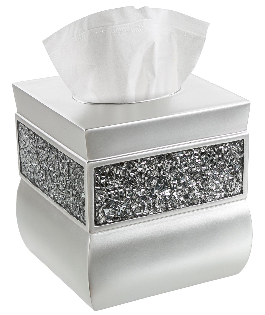 Creative Scents Crackled Glass Silver Bathroom Accessory Set – 4-Piece Vanity Set Includes: Lotion Soap Dispenser, Toothbrush Holder, Tumbler, and Soap Dish