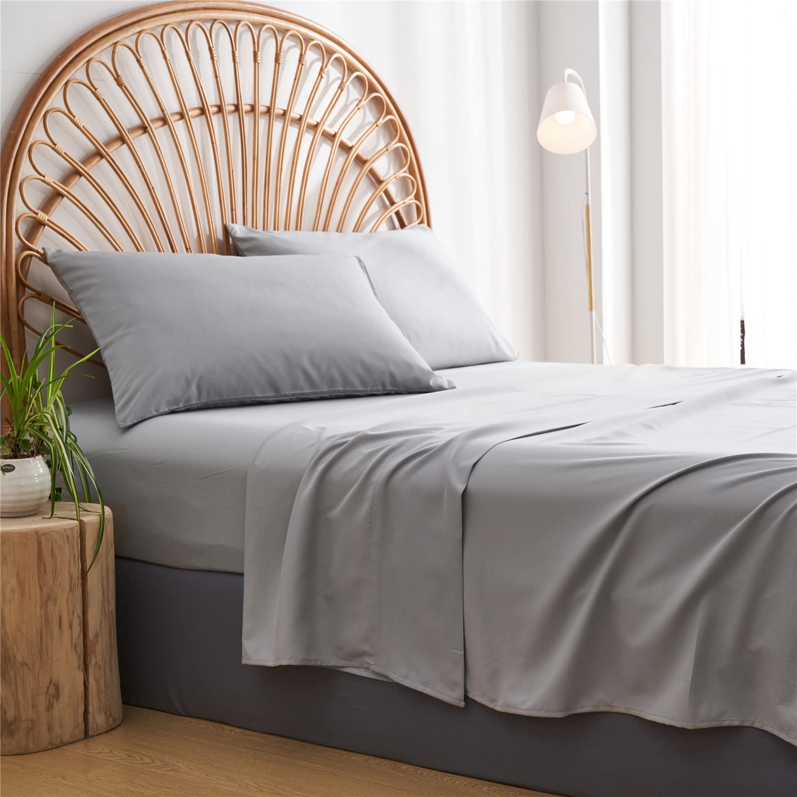 KAKIJUMN Grey Tufted Comforter Set King Size 7 Piece Bed in a Bag, Shabby Chic Boho Comforter and Sheet Set, Pom Pom Textured Bed Set, All Season Soft Microfiber Complete Bedding Set(Grey,King)