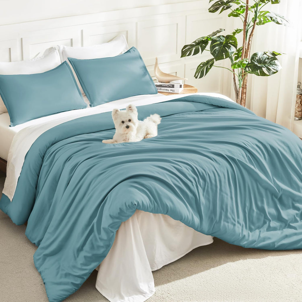 Litanika King Size Comforter Set, 3 Pieces Lightweight Solid Comforter King Size, All Season Fluffy Down Alternative Comforter Bed Set Quilt Blanket, Sage Green, King