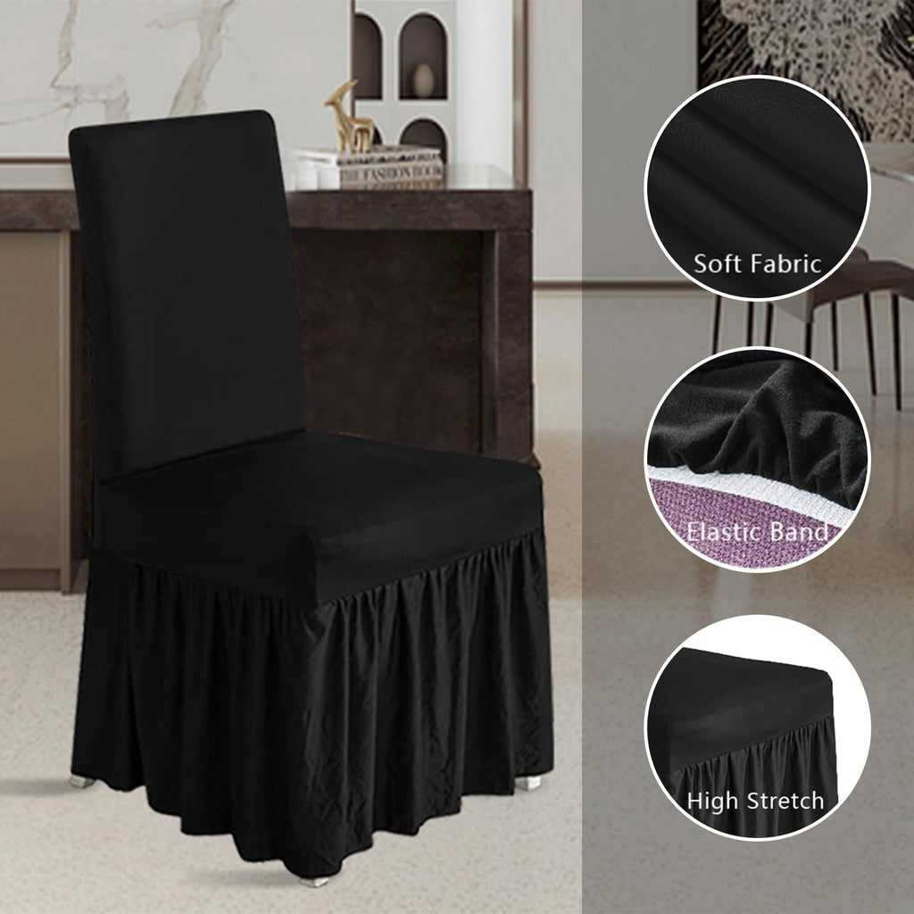 molasofa Chair Covers for Dining Room Set of 6 Stretch Chair Slipcovers with Skirt for Kitchen Seat Protectors Wedding Banquet Decor Kids Pets Spandex Fabric Washable (6pcs, Brown)