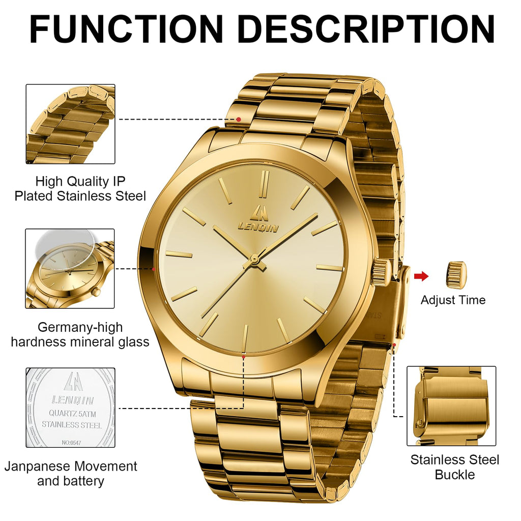 LN LENQIN Mens Watches Waterproof Stainless Steel Watch for Men Analog Quartz Fashion Business Designer Wristwatch